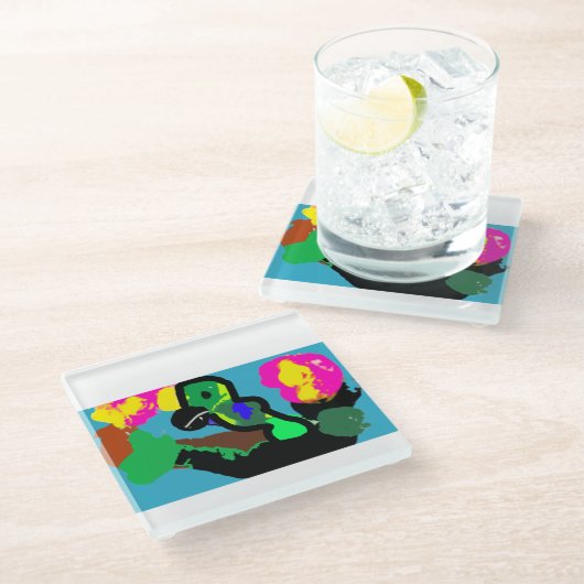 Papageienfreude Glasuntersetzer (Schrägansicht)