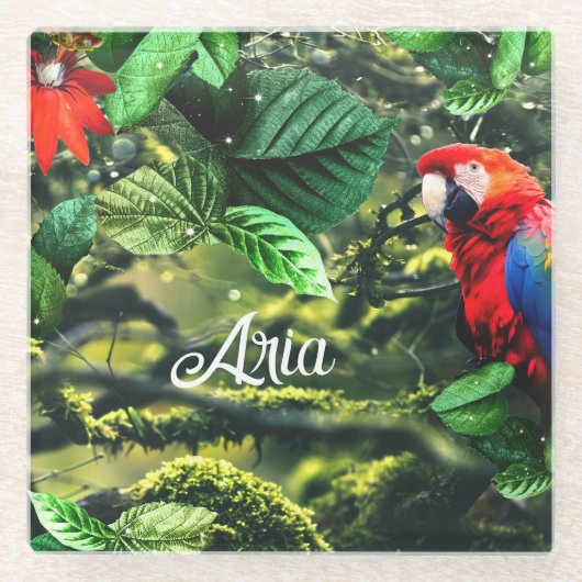 Papageienkürbis im Dschungel mit Blume Glasuntersetzer (Vorderseite)