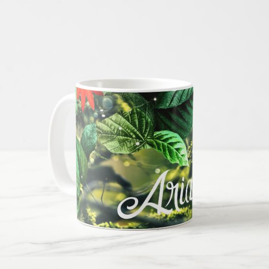 Papageienkürbis im Dschungel mit Blume Kaffeetasse (Vorderseite Links)