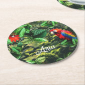 Papageienkürbis im Dschungel mit Blume Runder Pappuntersetzer (Angewinkelt)