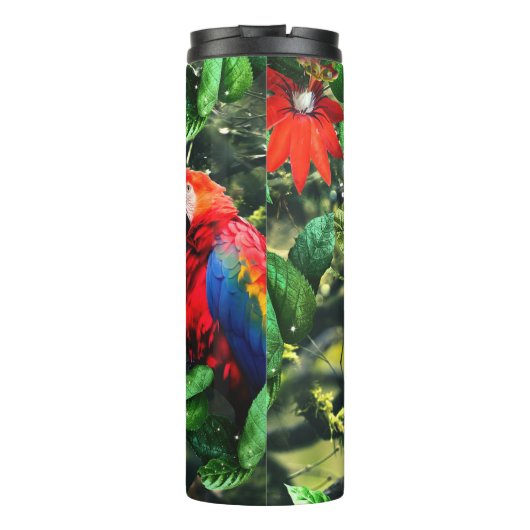 Papageienkürbis im Dschungel mit Blume Thermosbecher (Rückseite)