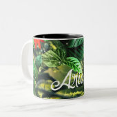 Papageienkürbis im Dschungel mit Blume Zweifarbige Tasse (Vorderseite Links)