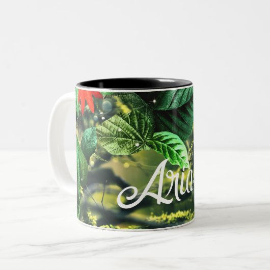 Papageienkürbis im Dschungel mit Blume Zweifarbige Tasse (Vorderseite Links)