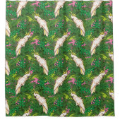 Papageienmuster mit Blätter aus Palm Duschvorhang (Vorderseite)