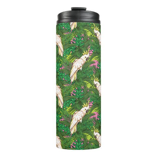 Papageienmuster mit Blätter aus Palm Thermosbecher (Vorderseite)