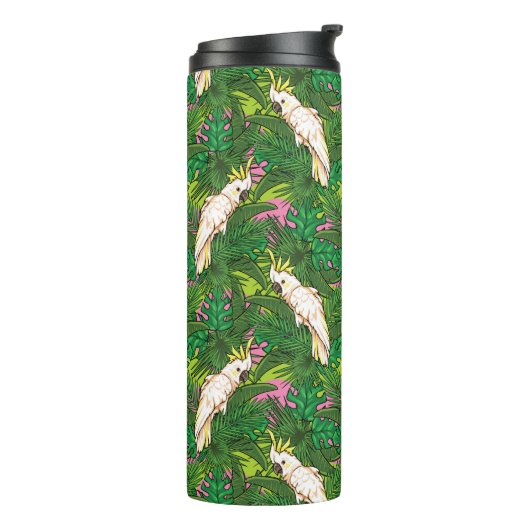 Papageienmuster mit Blätter aus Palm Thermosbecher (Nach links gedreht)