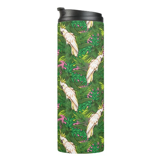 Papageienmuster mit Blätter aus Palm Thermosbecher (Nach rechts gedreht)