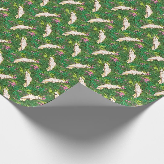 Papageienmuster mit Palmblättern-Blätter Geschenkpapier (Ecke)