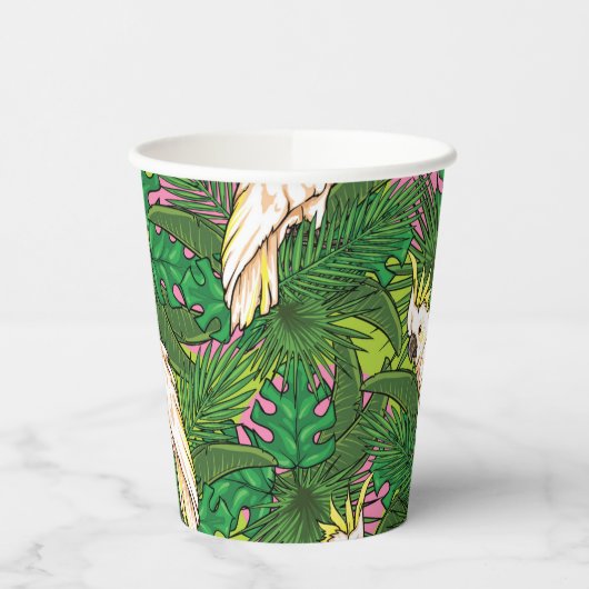 Papageienmuster mit Palmblättern-Blätter Pappbecher (Links)