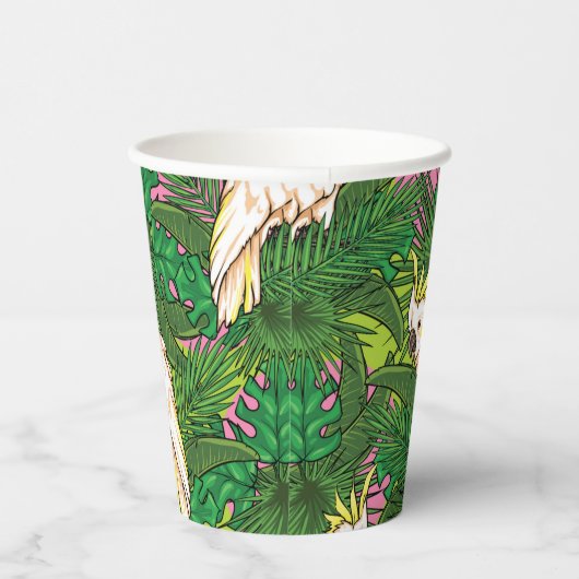 Papageienmuster mit Palmblättern-Blätter Pappbecher (Rechts)