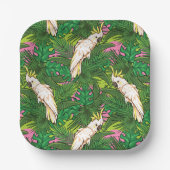 Papageienmuster mit Palmblättern-Blätter Pappteller (Vorderseite)