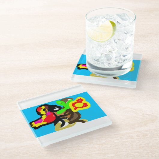 Papageientag Glasuntersetzer (Schrägansicht)