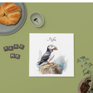 Papageientaucher auf einem Felsen Aquarell, indivi Serviette
