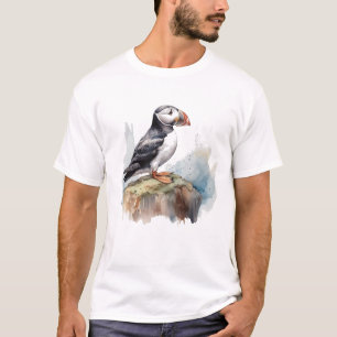 Papageientaucher auf einem Felsen Aquarell T-Shirt