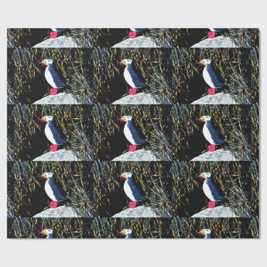 Papageientaucher auf Felsenmusterpapier Geschenkpapier (Flach)