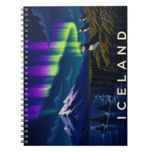 Papageientaucher auf Klippe Nordlichter Island Aur Notizblock