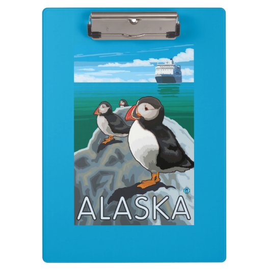 Papageientaucher, die ein Kreuzschiff aufpassen Klemmbrett (Vorderseite)