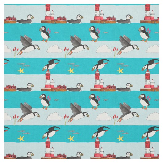 Papageientaucher-Leuchtturm Stoff (Muster)