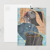 Papageientaucher mit Fisch Mixed Media Collage Postkarte (Vorne/Hinten)