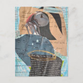Papageientaucher mit Fisch Mixed Media Collage Postkarte (Vorderseite)