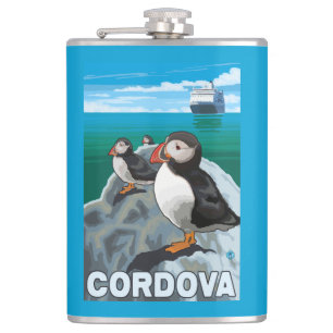 Papageientaucher u. Kreuzschiff - Cordova, Alaska Flachmann