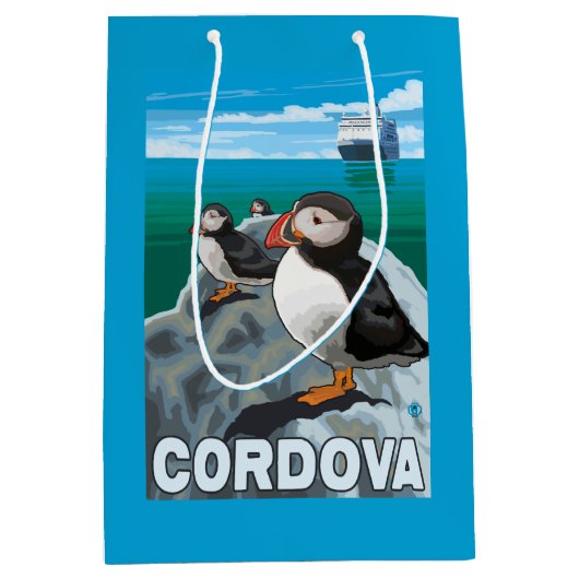 Papageientaucher u. Kreuzschiff - Cordova, Alaska Mittlere Geschenktüte (Vorderseite)