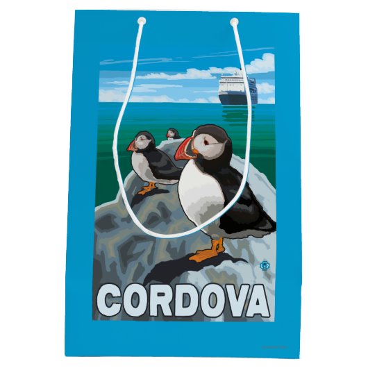 Papageientaucher u. Kreuzschiff - Cordova, Alaska Mittlere Geschenktüte (Rückseite)