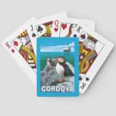 Papageientaucher u. Kreuzschiff - Cordova, Alaska Spielkarten (Rückseite)