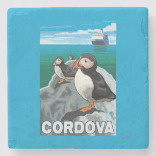 Papageientaucher u. Kreuzschiff - Cordova, Alaska Steinuntersetzer