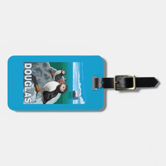 Papageientaucher u. Kreuzschiff - Douglas, Alaska Gepäckanhänger (Vorderseite horizontal)