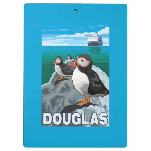 Papageientaucher u. Kreuzschiff - Douglas, Alaska Klemmbrett (Rückseite)