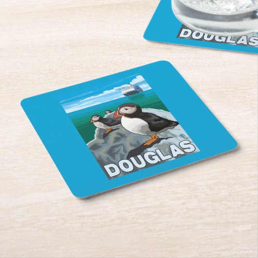 Papageientaucher u. Kreuzschiff - Douglas, Alaska Rechteckiger Pappuntersetzer (angewinkelt)