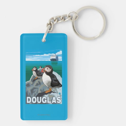 Papageientaucher u. Kreuzschiff - Douglas, Alaska Schlüsselanhänger (Rückseite)