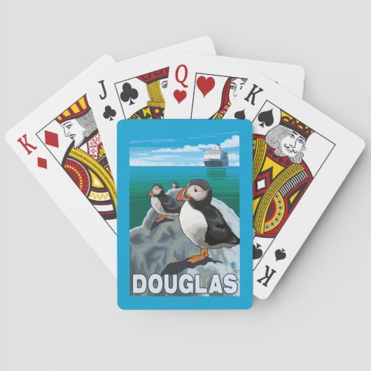 Papageientaucher u. Kreuzschiff - Douglas, Alaska Spielkarten (Rückseite)