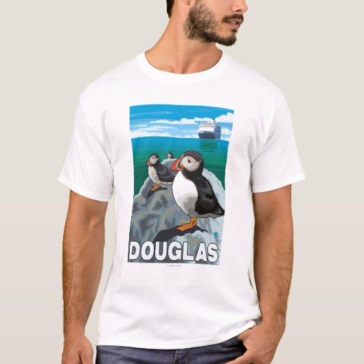 Papageientaucher u. Kreuzschiff - Douglas, Alaska T-Shirt (Vorderseite)
