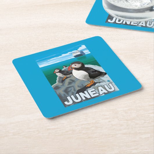 Papageientaucher u. Kreuzschiff - Juneau, Alaska Rechteckiger Pappuntersetzer (angewinkelt)