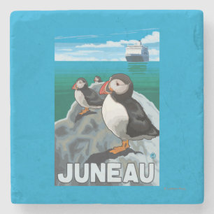 Papageientaucher u. Kreuzschiff - Juneau, Alaska Steinuntersetzer