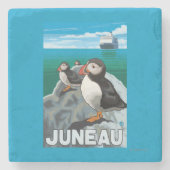 Papageientaucher u. Kreuzschiff - Juneau, Alaska Steinuntersetzer (Vorderseite)