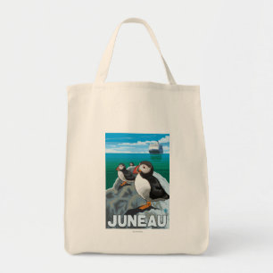 Papageientaucher u. Kreuzschiff - Juneau, Alaska Tragetasche