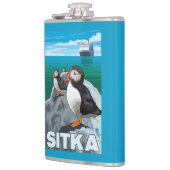 Papageientaucher u. Kreuzschiff - Sitka, Alaska Flachmann (Links)