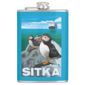 Papageientaucher u. Kreuzschiff - Sitka, Alaska Flachmann (Vorderseite)