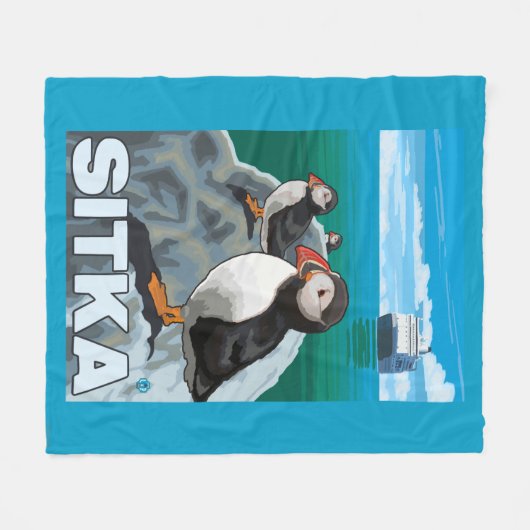 Papageientaucher u. Kreuzschiff - Sitka, Alaska Fleecedecke (Vorderseite (Horizontal))