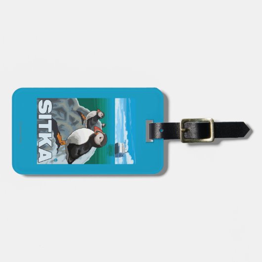 Papageientaucher u. Kreuzschiff - Sitka, Alaska Gepäckanhänger (Vorderseite horizontal)