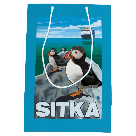 Papageientaucher u. Kreuzschiff - Sitka, Alaska Mittlere Geschenktüte (Rückseite)