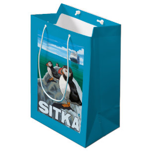 Papageientaucher u. Kreuzschiff - Sitka, Alaska Mittlere Geschenktüte