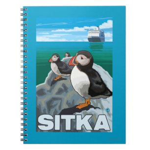 Papageientaucher u. Kreuzschiff - Sitka, Alaska Notizblock