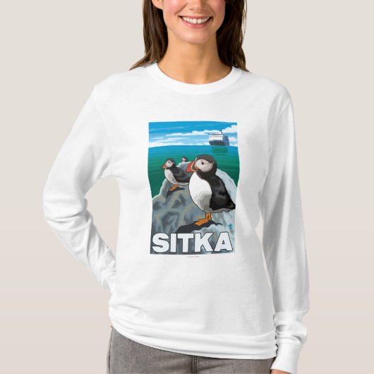 Papageientaucher u. Kreuzschiff - Sitka, Alaska T-Shirt (Vorderseite)