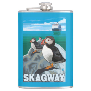 Papageientaucher u. Kreuzschiff - Skagway, Alaska Flachmann