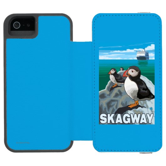 Papageientaucher u. Kreuzschiff - Skagway, Alaska Incipio iPhone Geldbeutel-Hülle (Folio Geöffnet)