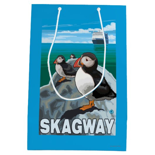 Papageientaucher u. Kreuzschiff - Skagway, Alaska Mittlere Geschenktüte (Rückseite)